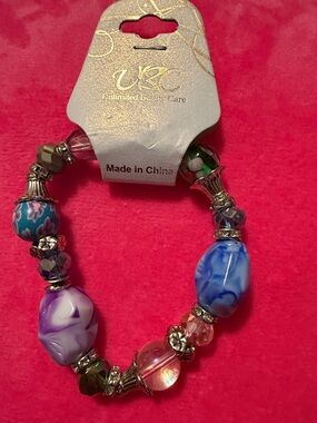 URC Beaded Stretch Bracelet - Blue & Purple Accent